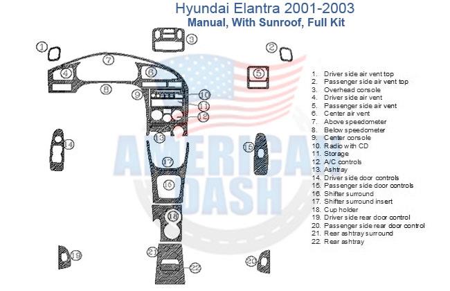 The Hyundai Elantra from 2005 to 2015 is available with a variety of accessories for cars to enhance its interior, such as the car dash kit and interior car kit.