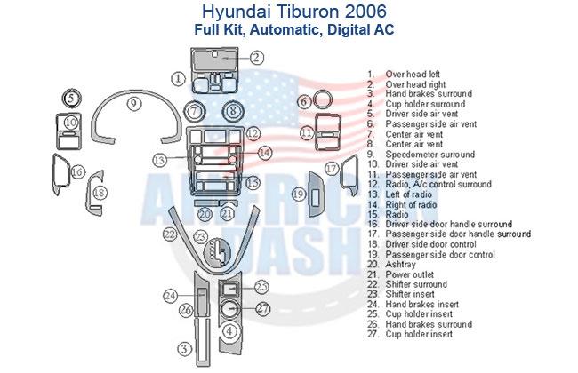 Hyundai Tucson 2006 full kit automatic car dash kit with digital AC wiring diagram.