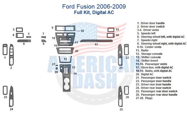 Ford fiesta 2006-2009 digital ac interior dash kit with wood trim.