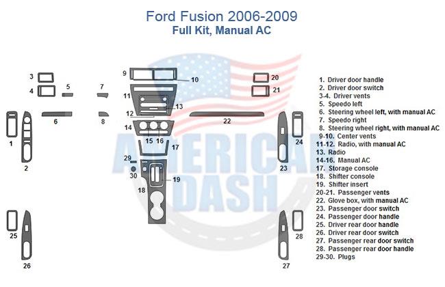 Ford fusion 2009-2010 full car dash kit, AC manual.