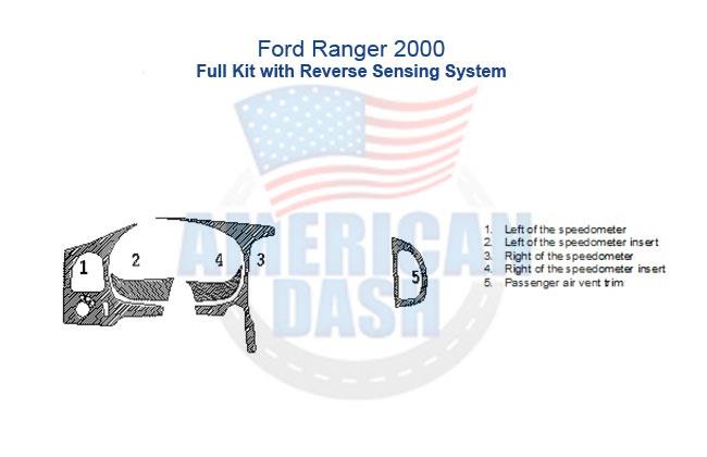 Ford Ranger 2000 with a full interior car kit and reverse sensing system.