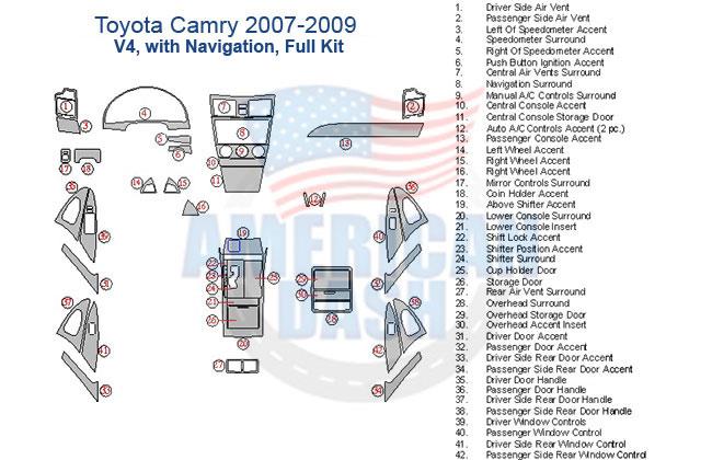 Toyota camry 2007 interior car kit diagram.