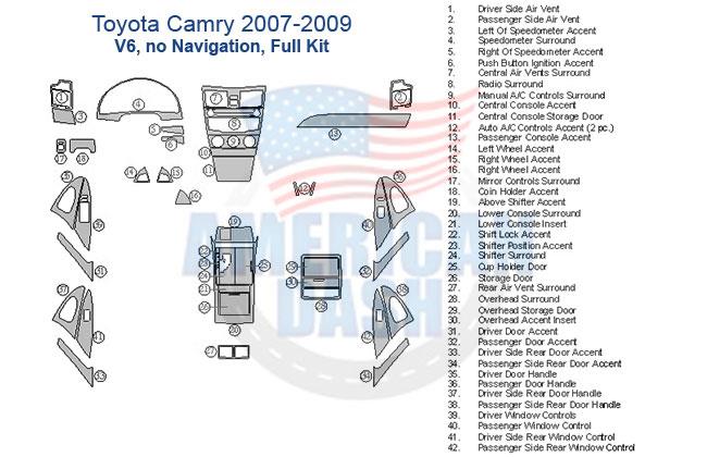 Toyota Camry 2007 v6 navigation full Interior dash trim kit.