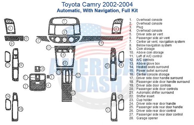 Toyota camry 2002-2004 Wood dash kit, Interior dash trim kit.