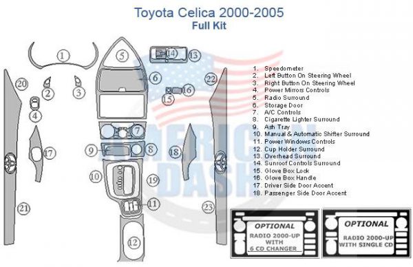 Fits Toyota Celica 2000 2001 2002 2003 2004 2005 Full Dash Trim Kit ...
