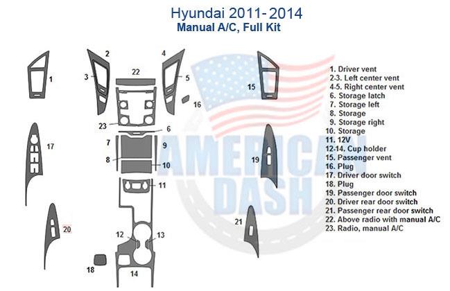 Hyundai 2012 - 2014 car dash kit, ac - acd - acd - ac.