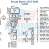 Toyota Matrix 2006 - 2008 interior parts diagram showcasing a selection of accessories for car and an interior dash trim kit.