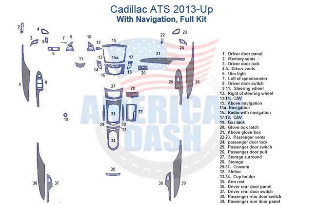 Chevrolet Cadillac ATS 2013 - up with navigation - Wood dash kit - Interior dash trim kit for the Cadillac ATS.