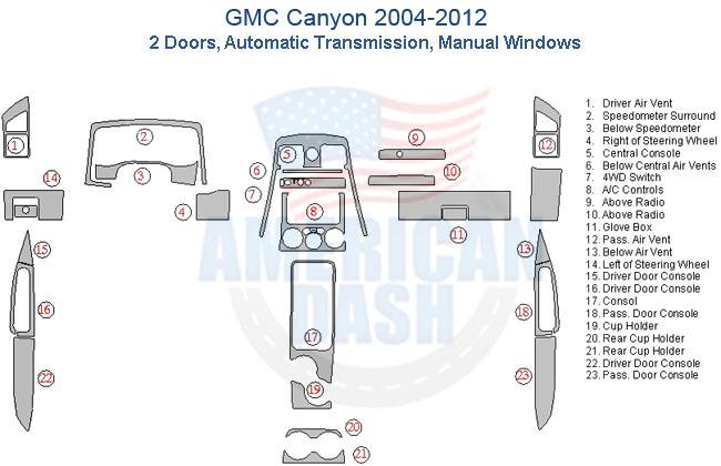Gmc canyon 2006-2012 2 door automatic transmission natural windows Interior car kit.