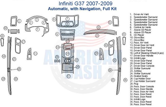 Infiniti 2007-2009 interior trim kit, wood dash kit.