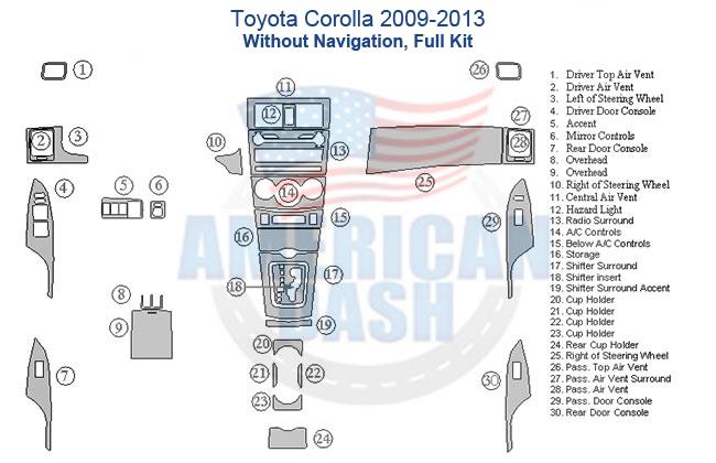 Toyota corolla 2006-2013 without navigation interior dash trim kit.