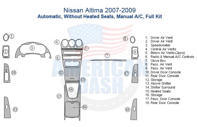 Nissan Altima 2007-2009 automatic windscreen wiper kit with car dash kit accessories.