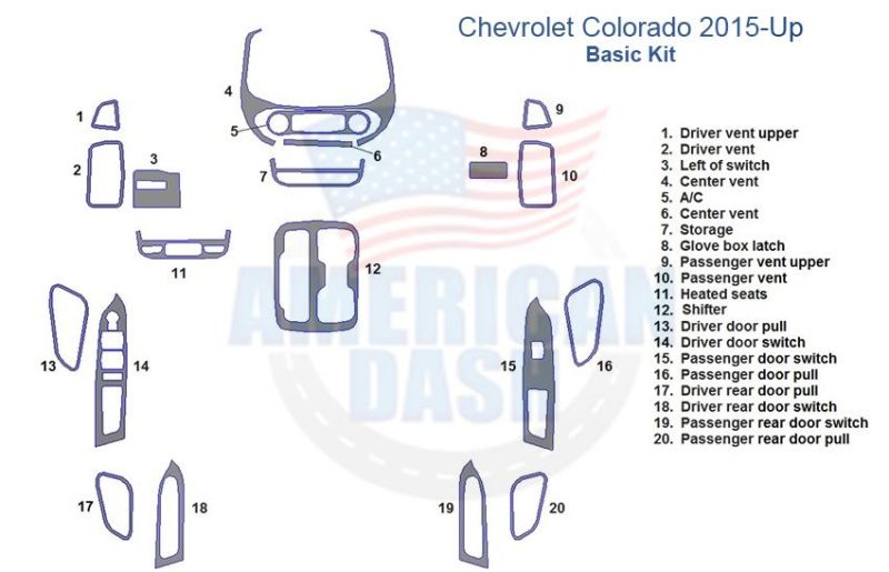 Chevrolet Colorado 2014 basic interior dash trim kit.