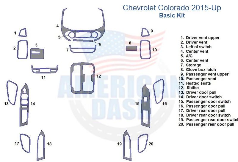 Chevrolet Colorado 2014 basic interior dash trim kit.