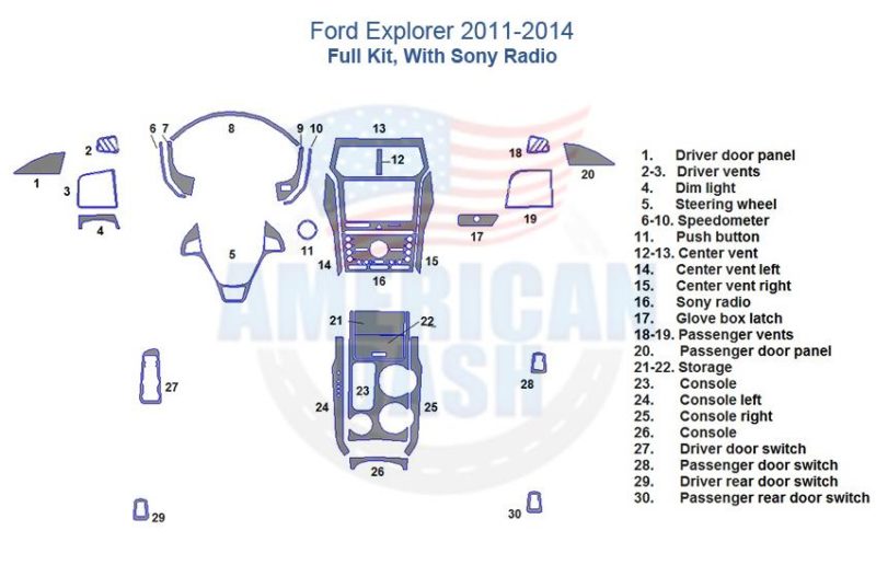 2014 Ford Explorer interior car kit includes a radio wiring diagram.