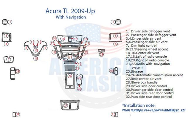 Acura tl 5000 up Interior dash trim kit wiring diagram.