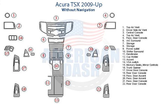 Acura tsx 2009 - up Interior dash trim kit.