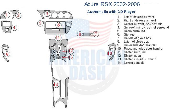 The accessories for car include the parts diagram for the Acura RCX 2006.