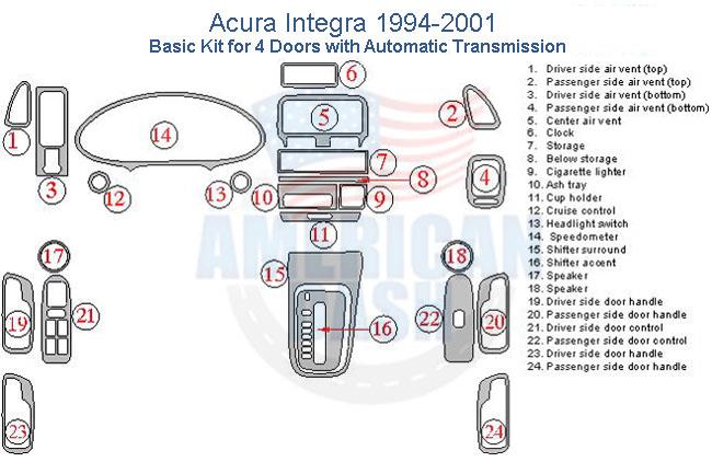 Acura integra back seat kit with automatic transmission including accessories for car.