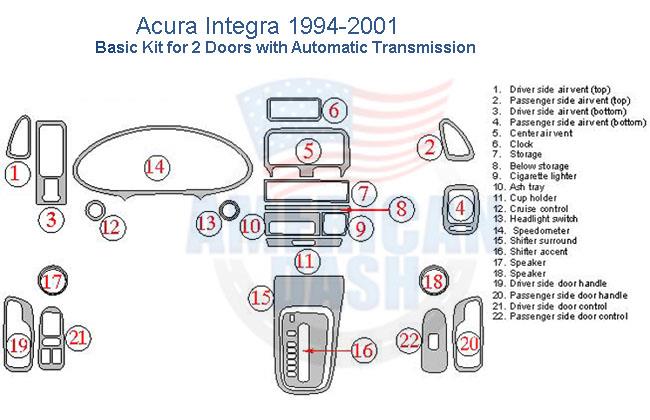 Acura integra 1997-2000 dash trim kit diagram.