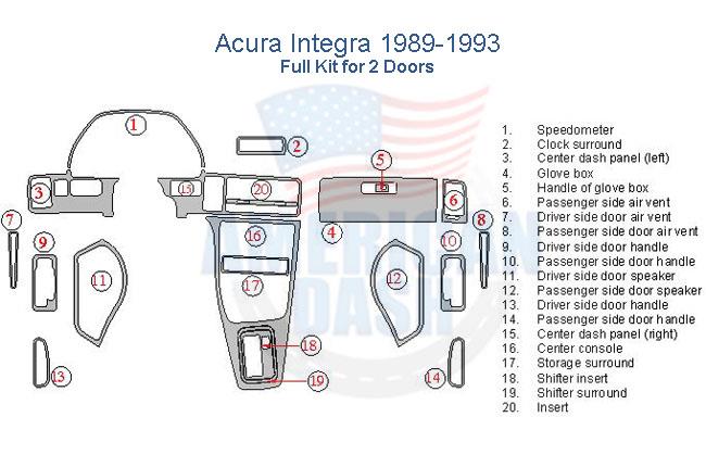 Acura Integra 1989-1993 Wood dash kit full accessory for car.