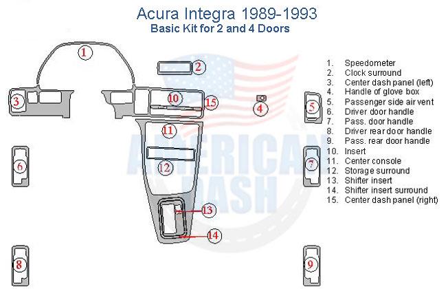 Acura integra 1993 back seat and door diagram with a dash trim kit.