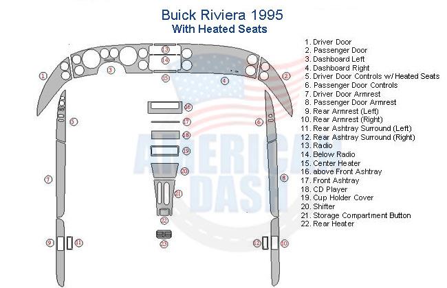 The wiring diagram for the Buick Rivera includes car accessories and a wood dash kit.