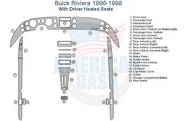 A diagram showing the parts of a Buick Rivera with an Interior car kit.