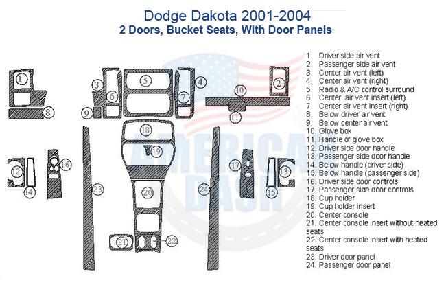 Dodge pacifica 2004 interior dash and door panel parts diagram.