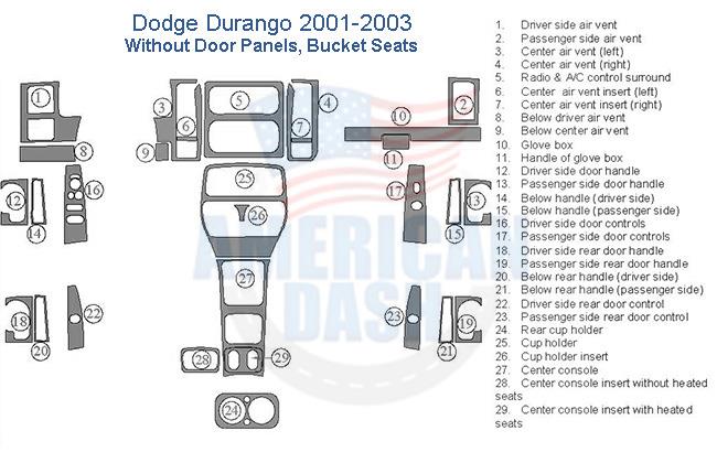 Dodge Durango 2003 white door and seat kits with car dash kit accessories.