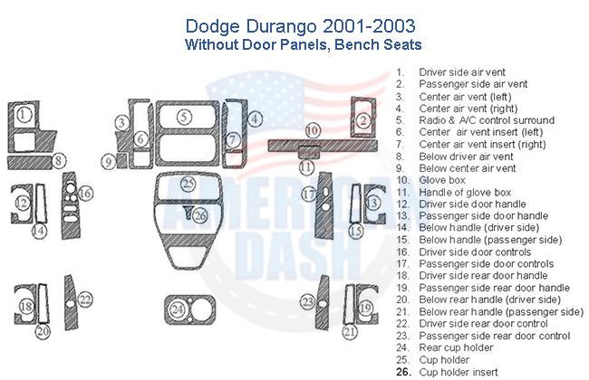 Dodge Durango 2003 interior door safety kit with accessories for car.