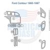 A diagram showing the parts of the interior of a Ford coupe, including car accessories and an interior dash trim kit.