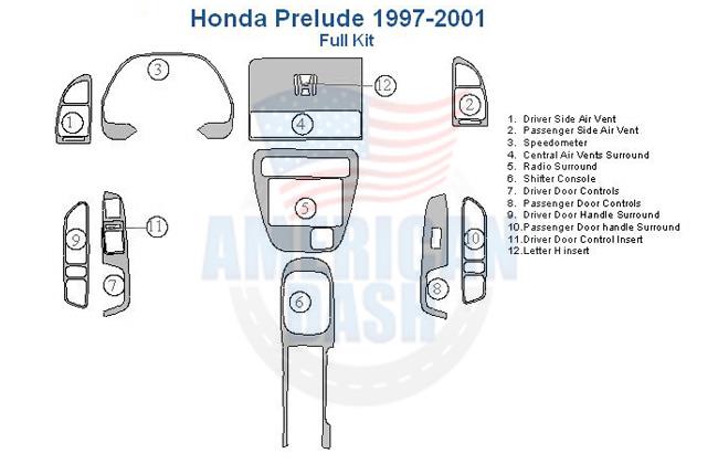 Honda Prelude 1995 - 2001 dash kit with accessories for car.