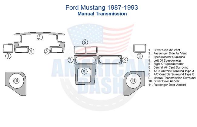 Ford Mustang 1967-1973 car stereo wiring diagram with dash trim kit.