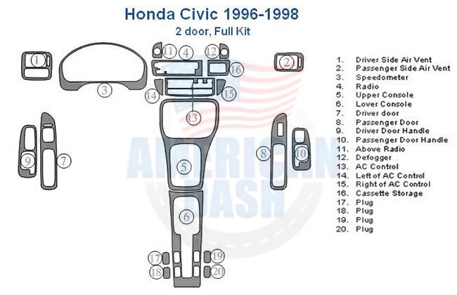 Interior car kit for Honda motorcycles from 1997-2000, featuring a dash trim kit.