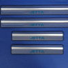 A blue wall with a number of buttons on it, suitable for the Compatible with Volkswagen Jetta 2005 - 2008 Door Sills.