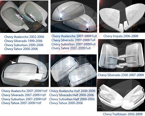 Chevrolet Silverado side mirrors can be enhanced with Compatible with Chevrolet Mirror Covers or a wood dash kit.