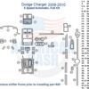 Diagram for the Fits Dodge Charger 2008-Up Full Dash Trim Kit, designed for the 5 Speed Automatic. It includes numbered components for installation, with an advisory to remove the shifter frame prior to installing part #40.