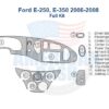 Labeled diagram of the Fits Ford E250/E350 2006-2008 Full Dash Trim Kit, showing parts like air vents, center console, power outlet plug, and window controls—ideal for identifying your dash kit components.