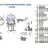 Diagram with labeled and numbered components of the Fits Ford F250 / F350 / F450 / F550 Super Duty 2022 Full Dash Trim Kit, including a legend for each part.