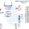 Illustration of Fits GMC Canyon 2015 2016 2017 2018 2019 2020 2021 2022 2023 Dash Trim Kit dashboard parts with numbered labels and corresponding Dash Trim Kit list on the right side.