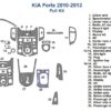 A diagram of the interior Fits Kia Forte 2010 2011 2012 2013 Dash Trim Kit of a Mazda Ferguson.