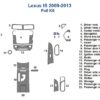 Diagram of a Fits Lexus IS 2009-2013 Full Dash Trim Kit, displaying numbered parts from 1 to 23, including vents, navigation system, speakers, and door handles.