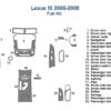 Diagram of the Fits Lexus IS 2006 2007 2008 Full Dash Trim Kit, displaying numbered pieces and a legend indicating vents, controls, and switches.