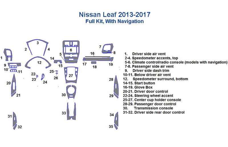 Fits Nissan Leaf 2013-2017 Full Dash Trim Kit, With Navigation car dash kit wiring diagram.