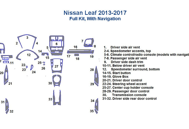 Fits Nissan Leaf 2013-2017 Full Dash Trim Kit, With Navigation car dash kit wiring diagram.