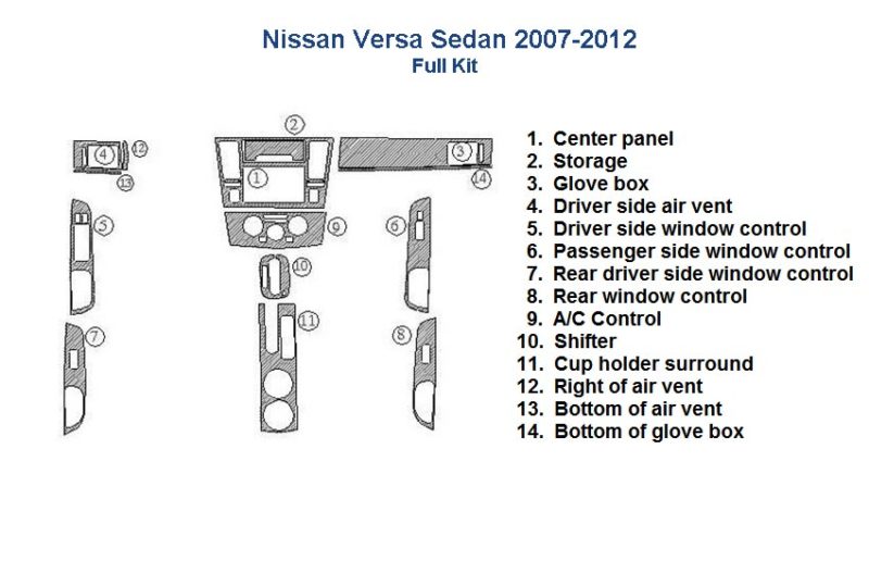 Nissan offers the Fits Nissan Versa Sedan 2007 2008 2009 2010 2011 2012 Dash Trim Kit to enhance the look of your car.