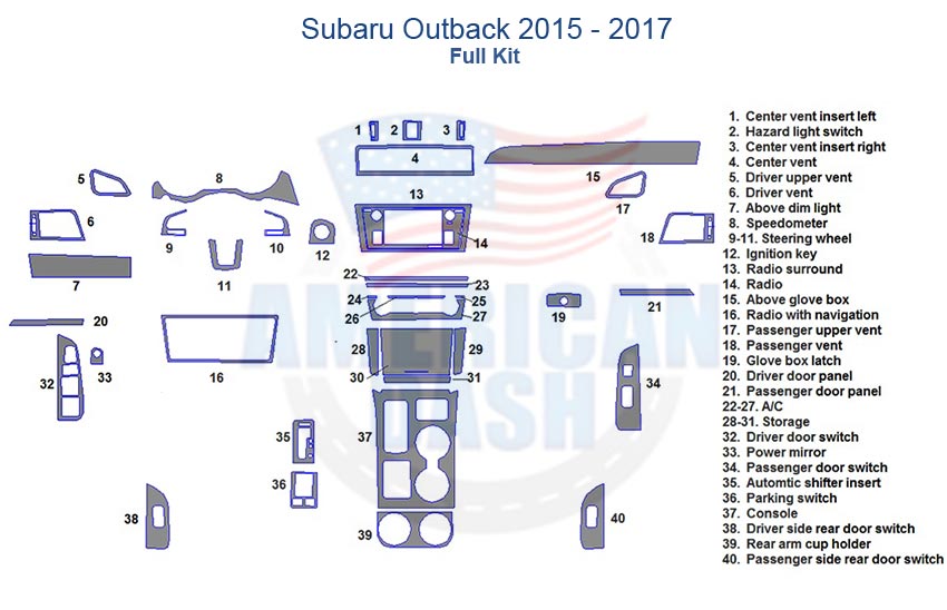 WOOD GRAIN DASH KIT FOR SUBARU OUTBACK 2015-2017 