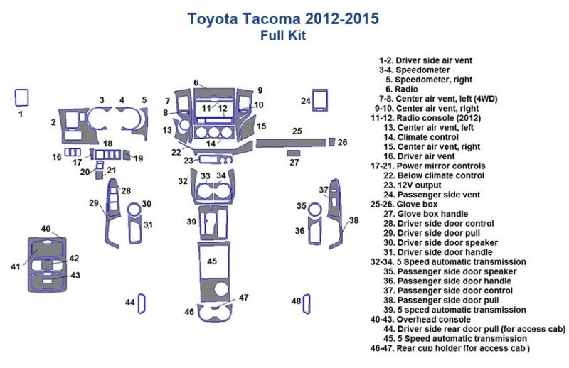 Fits Toyota Tacoma 2012 2013 2014 2015 Full Dash Trim Kit accessories for car.