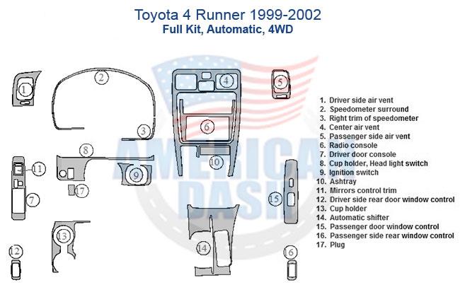 Toyota 4runner 1992-2002 fall kit auto, awd with wood dash kit.